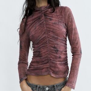 Zara Ruched Long Sleeve Purple Blouse